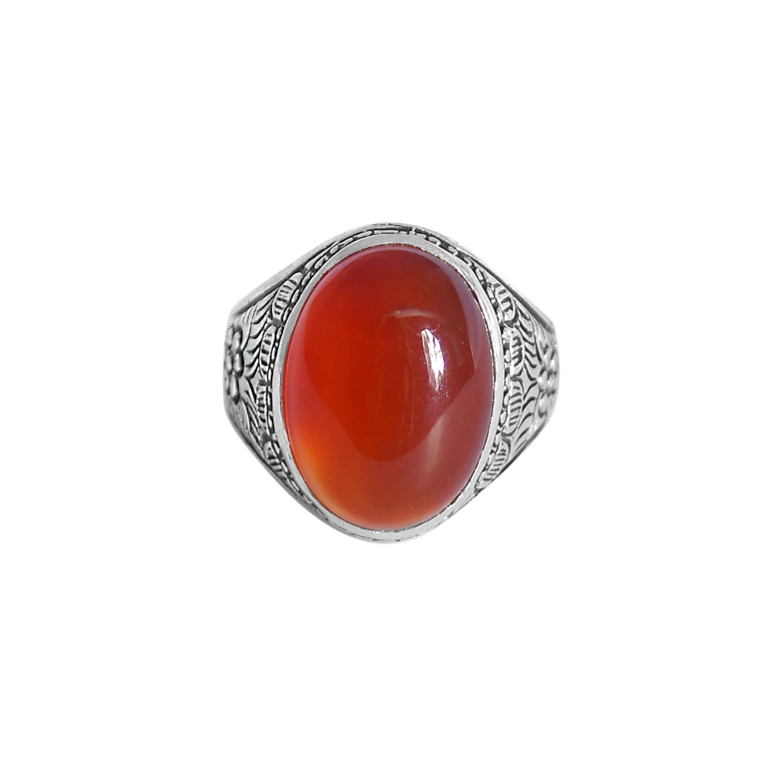 Perzische Zilveren Ring Heren – Rood Agaat Flower Design