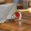 Perzische Zilveren Ring Heren - Rood Agaat Flower Design