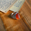 Perzische Zilveren Ring Heren - Rood Agaat Flower Design