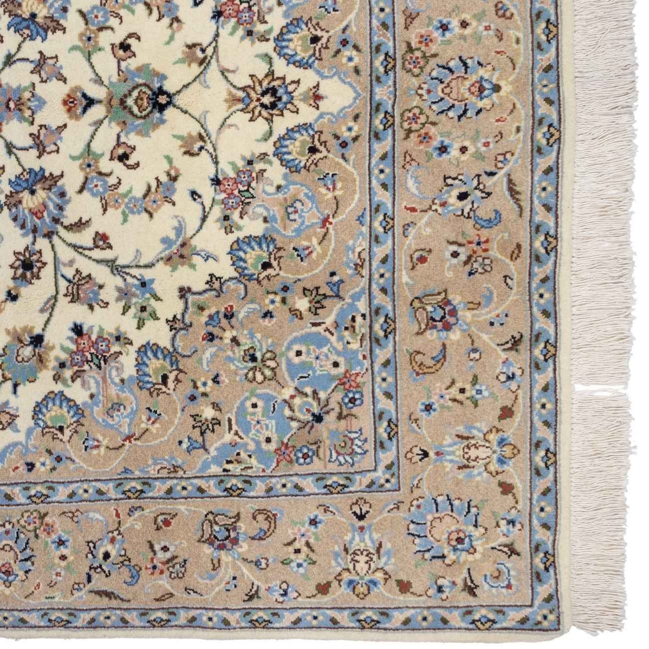 Handgeknoopt Perzisch Yazd Tapijt (Lachak Toranj Bloemenmedaillon) – Crème Wol
