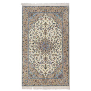 Handgeknoopt Perzisch Yazd Tapijt (Lachak Toranj Bloemenmedaillon) – Crème Wol