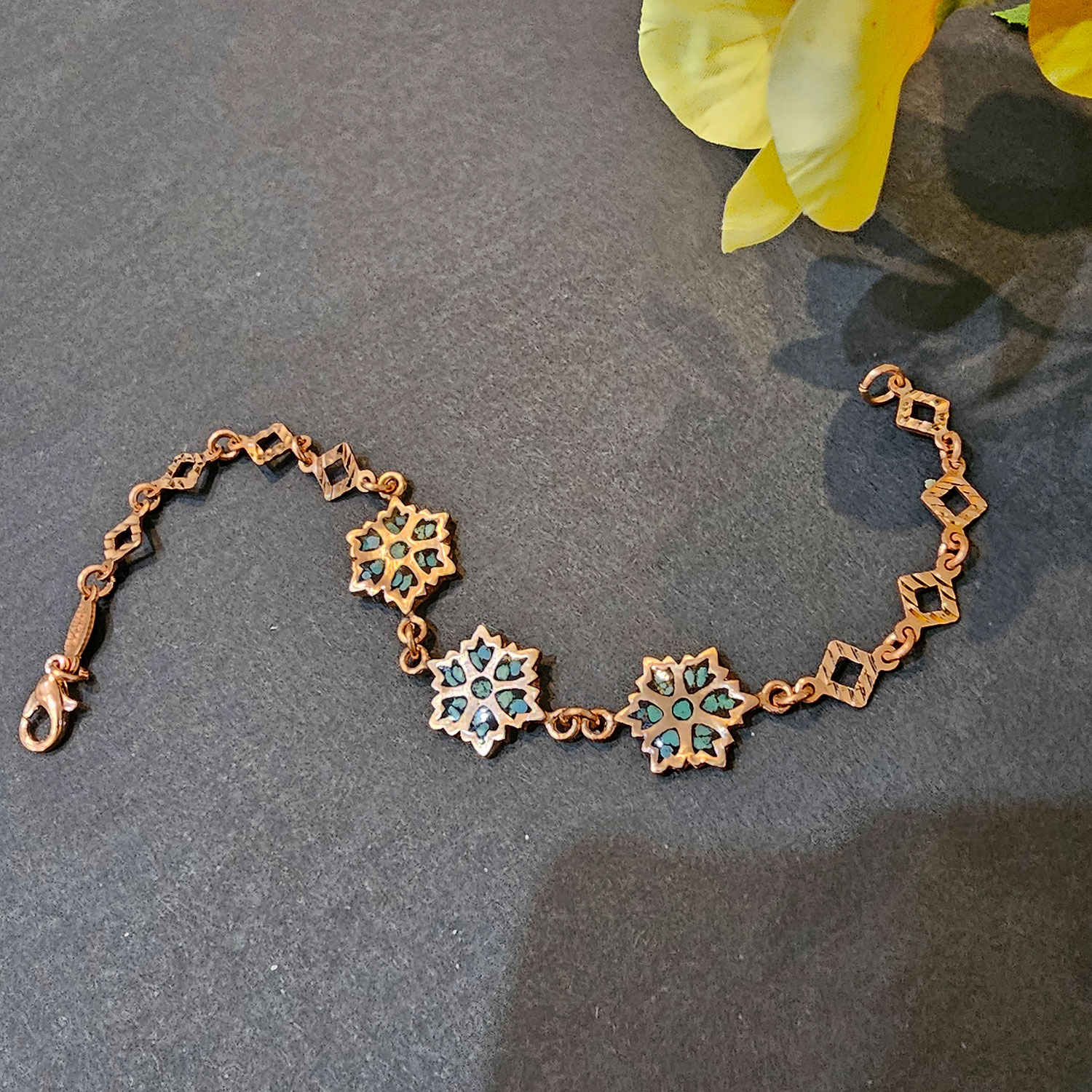 Koperen Armband – Bloemachtig Turkoois Model