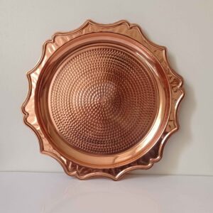 Perzische Koperen Serveertray Geslagen Handgemaakt Rond met Zon Design