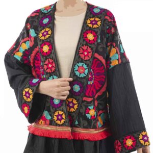 Perzische Geborduurde Manto voor Vrouwen met Bloem Design