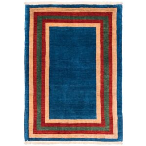 Echt handgeknoopt Perzisch minimalistisch Gabbeh tapijt – Met rand, Marineblauw, Wol