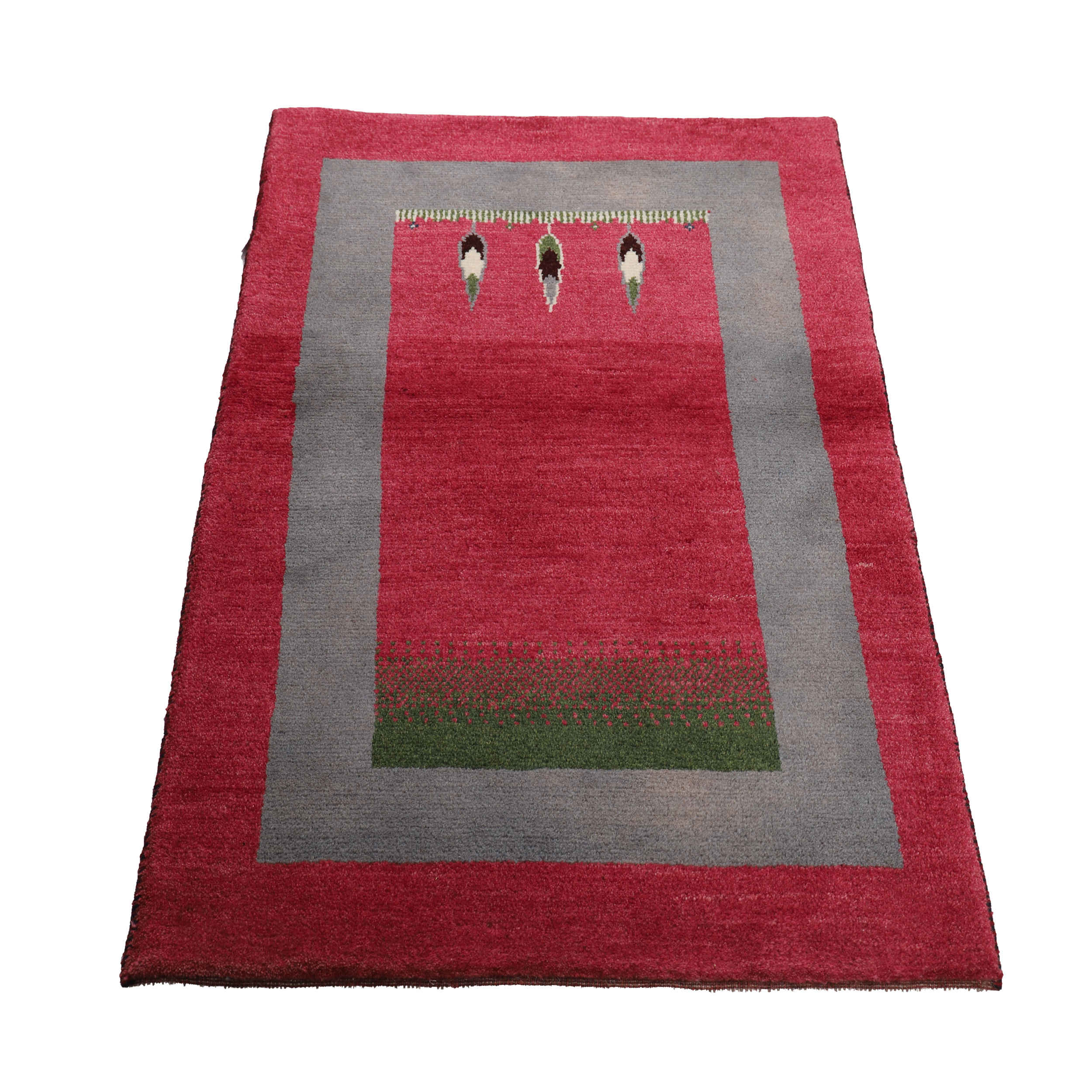 Echt handgeknoopt Perzisch levensboom Gabbeh tapijt – Met rand, Rood, Wol