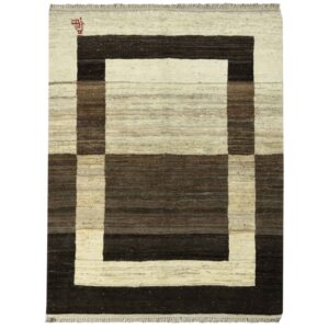 Handgeknoopt Perzisch geometrisch Gabbeh tapijt – Met rand, Bruin, Wol