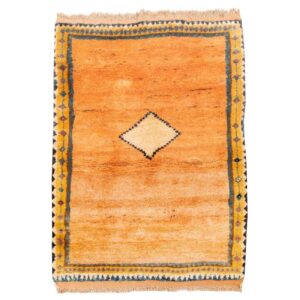 Handgeknoopt Perzisch minimalistisch Gabbeh tapijt – Geometrische rand, Oranje, Wol