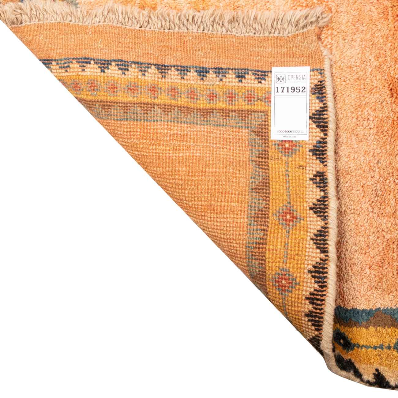 Handgeknoopt Perzisch minimalistisch Gabbeh tapijt – Geometrische rand, Oranje, Wol