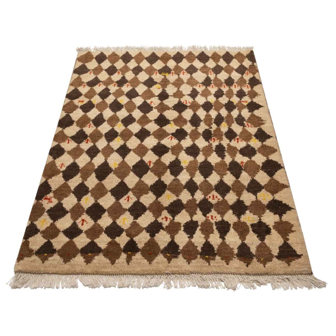 Handgeknoopt Perzisch Kheshti Gabbeh tapijt – Geometrisch, Bruin, Wol