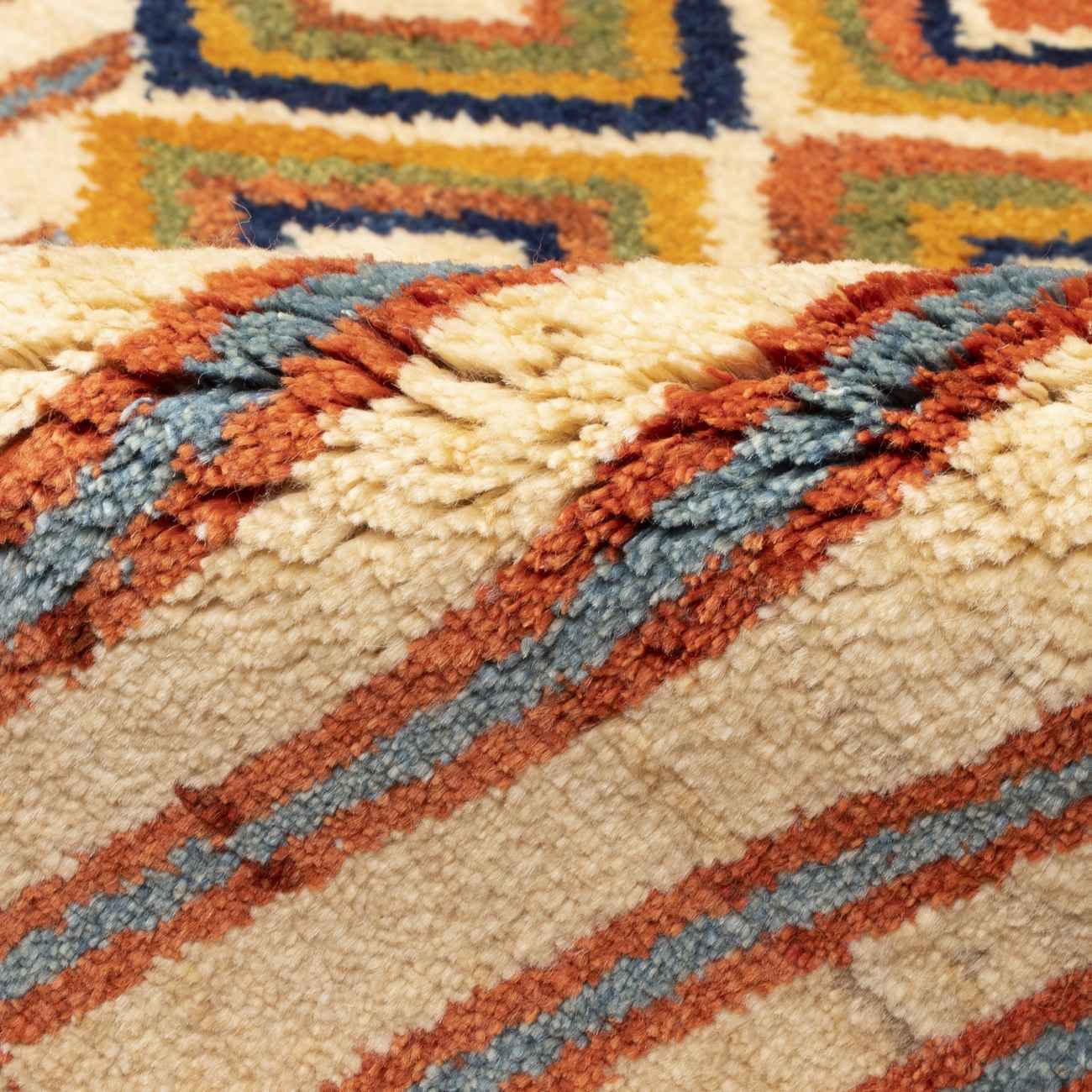 Handgeknoopt Perzisch gestreept geometrisch Gabbeh tapijt – Crème, Wol