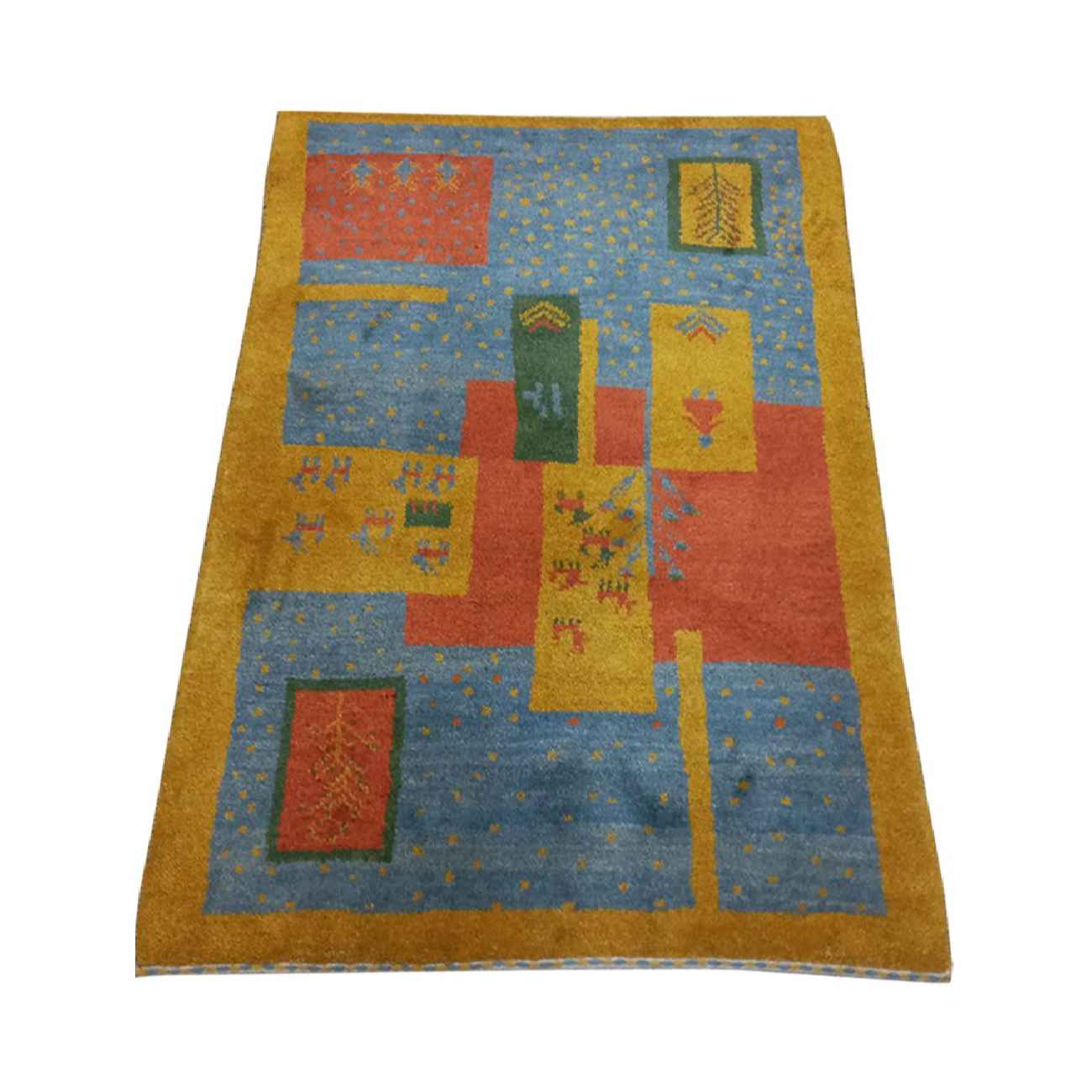 Handgeknoopt Perzisch Kheshti Gabbeh tapijt – Geometrisch, Geel, Wol
