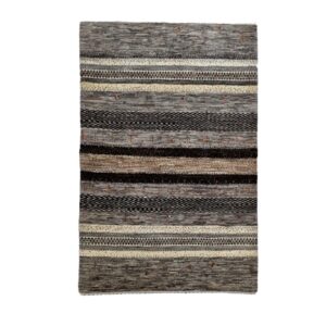 Handgeknoopt Perzisch gestreept Gabbeh tapijt – Bruin, Wol