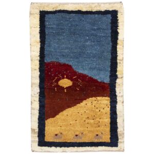 Handgeknoopt Perzisch Gabbeh tapijt – Zonnestraal ontwerp, Marineblauw, Wol