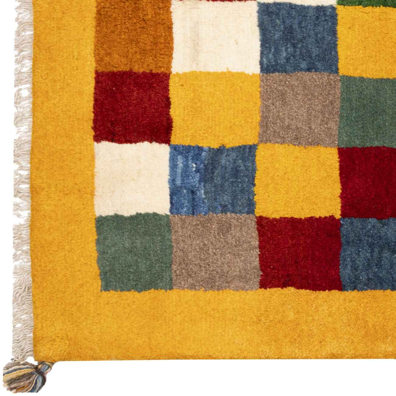 Handgeknoopt Perzisch geometrisch Gabbeh tapijt – Geruit, Geel, Wol