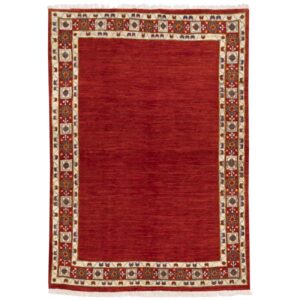 Handgeknoopt Perzisch minimalistisch Gabbeh tapijt – Bloemrijke rand, Rood, Wol