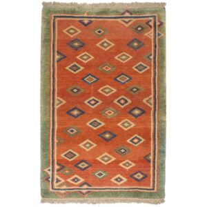 Handgeknoopt Perzisch Kheshti Gabbeh tapijt – Geometrisch, Oranje, Wol