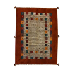 Handgeknoopt Perzisch Kheshti Gabbeh tapijt – Geometrisch, Kastanjebruin, Wolmix