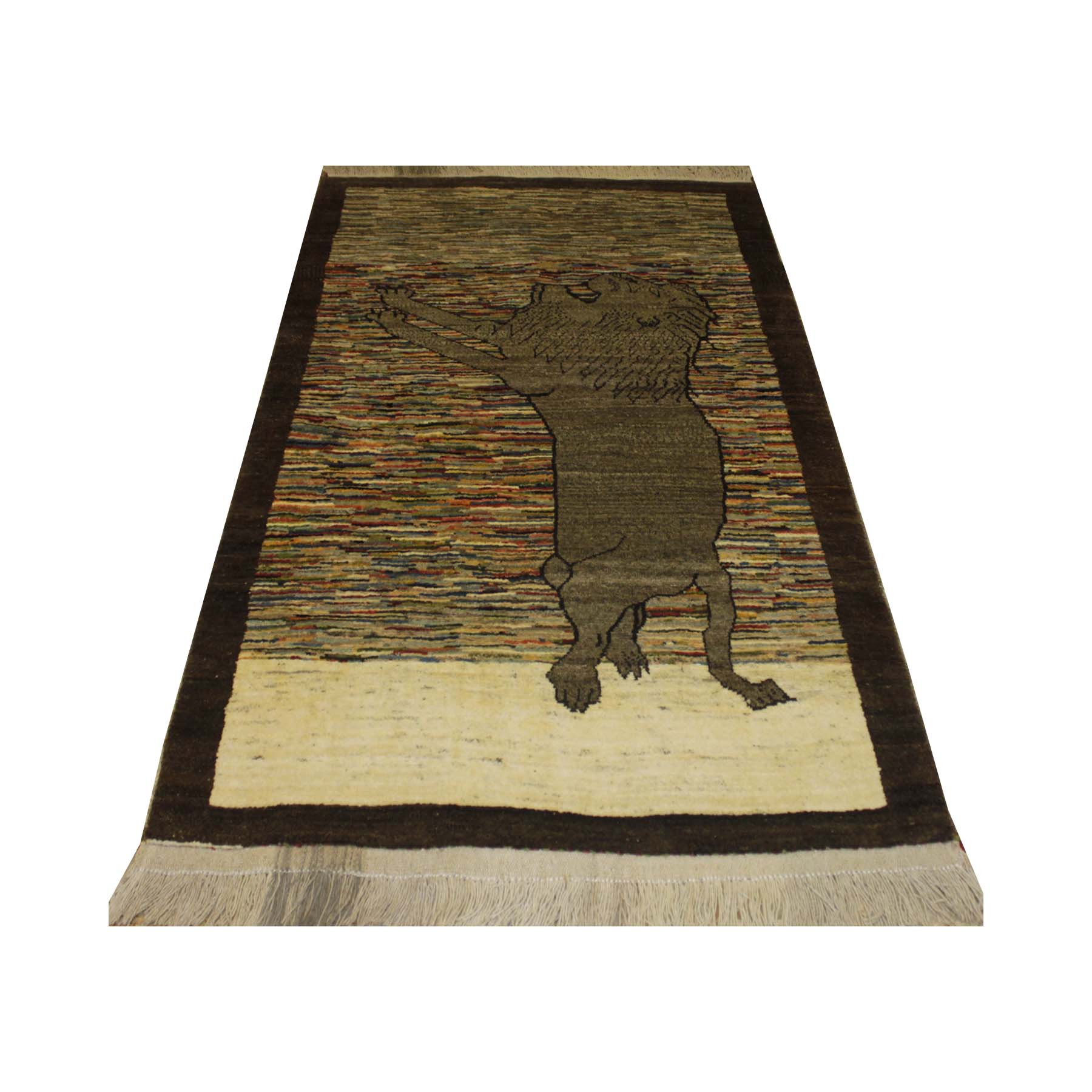 Origineel handgeknoopt Perzisch leeuwen Gabbeh tapijt – Bruin, Wol
