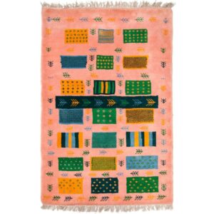 Perzisch Kashkuli Gabbeh tapijt – Handgeknoopt geometrisch, Roze, Wol