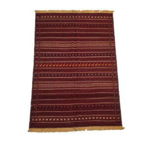 Perzisch Kilim Tapijt met Wol Handgeweven in Ghoochan Gestreept Maroon