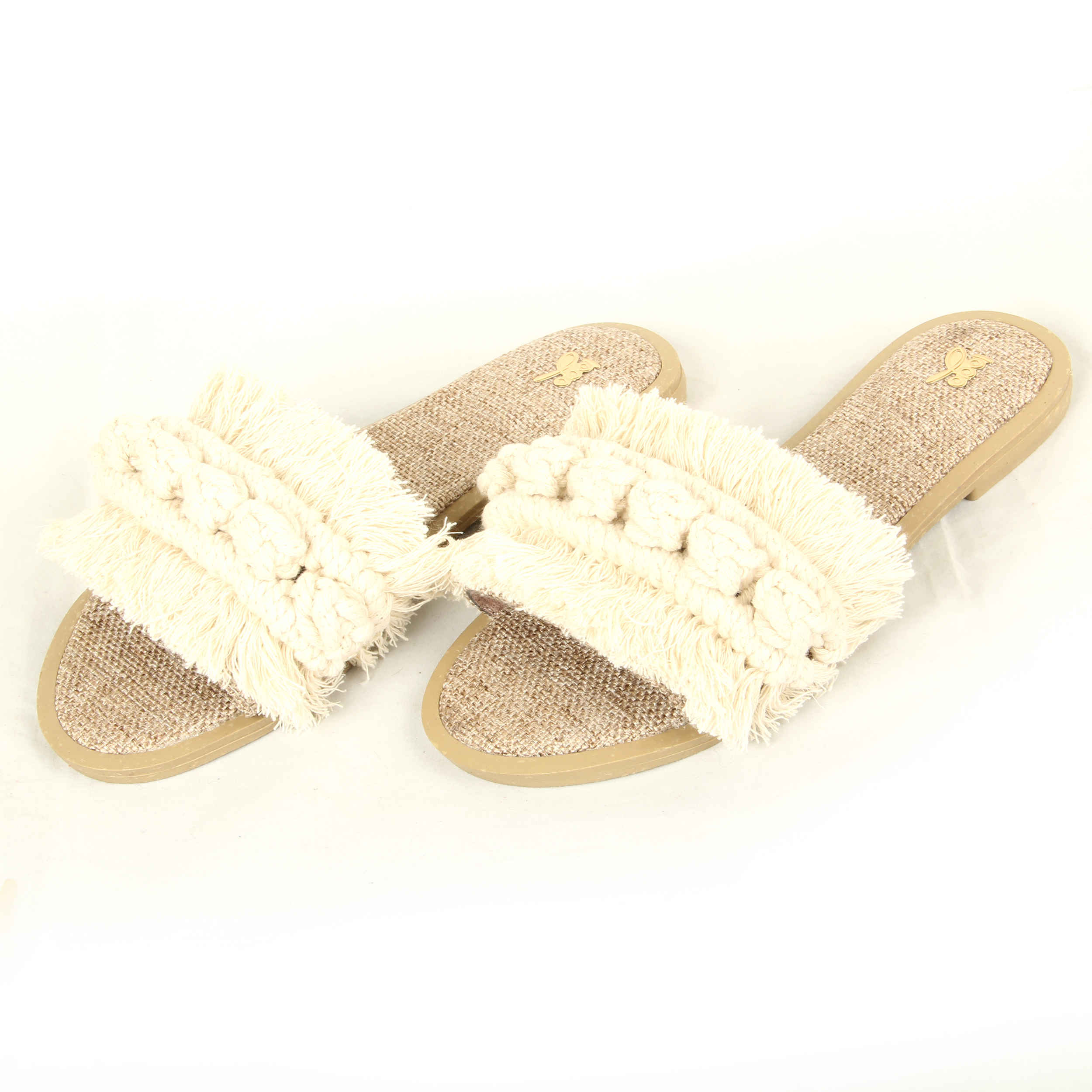 Melkachtige Macramé Boho Chic Slippers – Dames