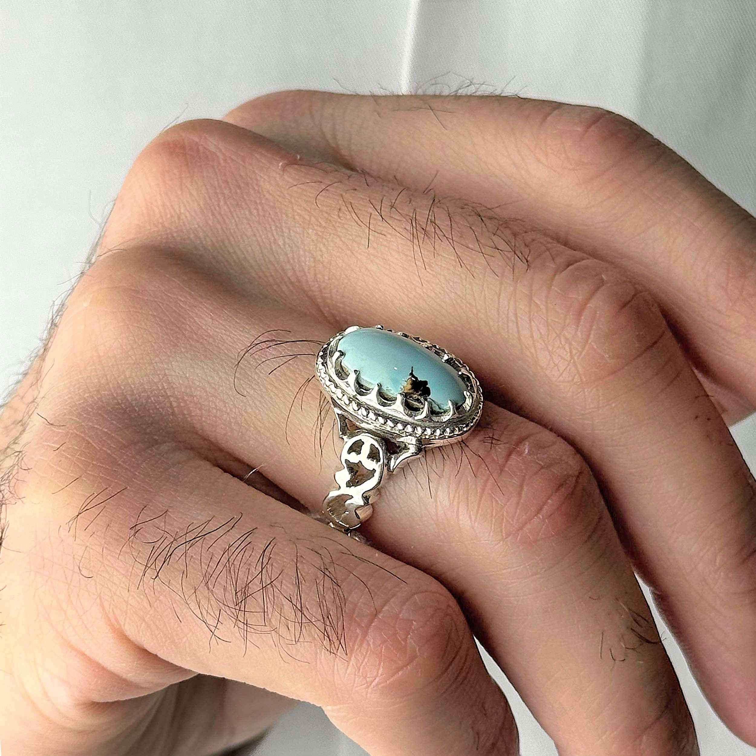 Perzische Neyshabur Turkooise Zilveren Ring voor Mannen