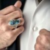 Perzische Neyshabur Turkooise Zilveren Ring voor Mannen Handgemaakt