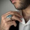 Perzische Neyshabur Turkooise Zilveren Ring voor Mannen Handgemaakt