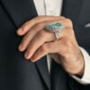Perzische Neyshabur Turkooise Zilveren Ring voor Mannen Handgemaakt AM_4806