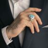 Perzische Neyshabur Turkooise Zilveren Ring voor Mannen Handgemaakt AM_4807