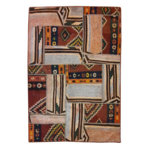 Perzisch Patchwork Kilim Tapijt Handgeweven Geometrisch Bruin