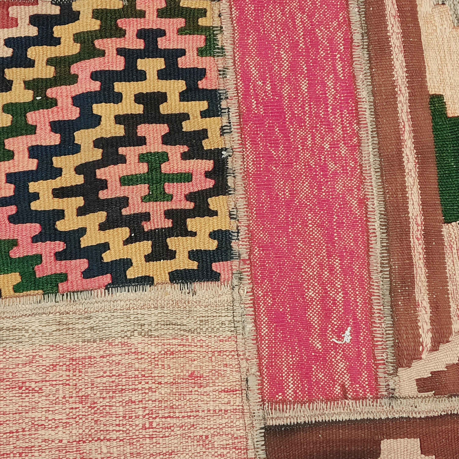 Perzisch Patchwork Kilim Tapijt Handgeweven Geometrisch Roze