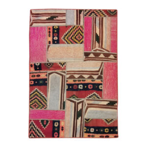 Perzisch Patchwork Kilim Tapijt Handgeweven Geometrisch Roze