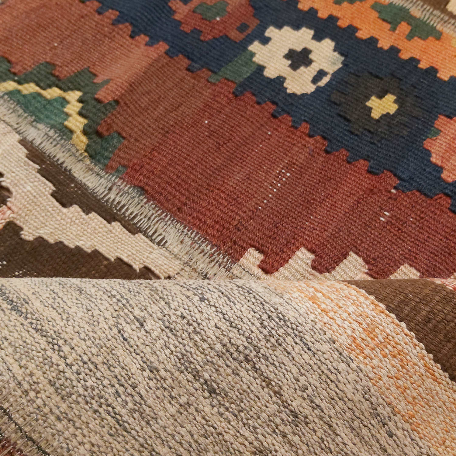 Perzisch Patchwork Kilim Tapijt Handgeweven Geometrisch Bruin