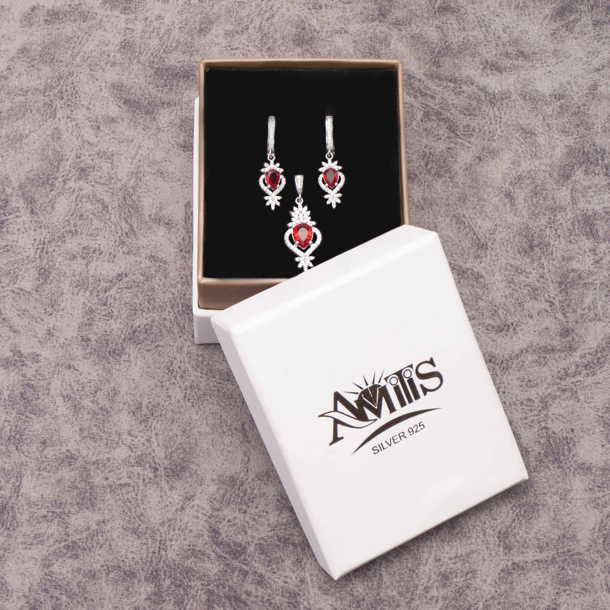 Perzische Zilveren Sieradenset met Robijn Steen voor Dames Amilis