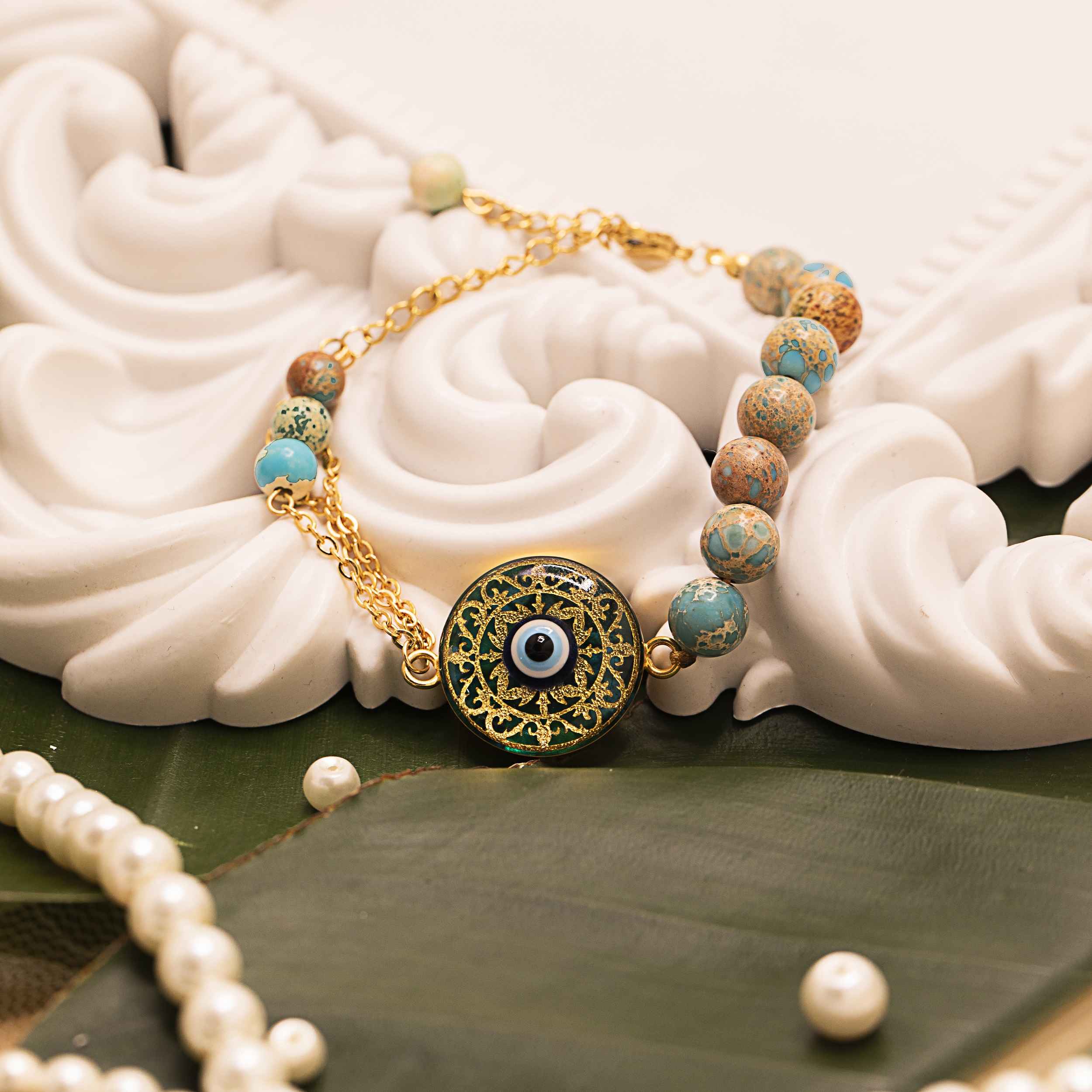 Perzische Stalen Kralen Armband voor Vrouwen – Turquoise Boze Oog