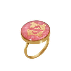 Vergulde Zegelring Roze Jade – Vissymbool