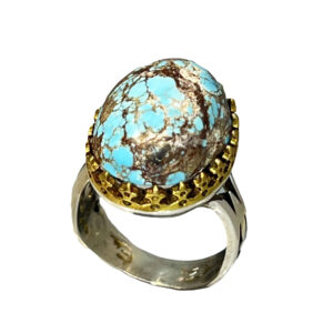 Perzische Neyshabur Turquoise Zilveren Ring voor Mannen Firouz