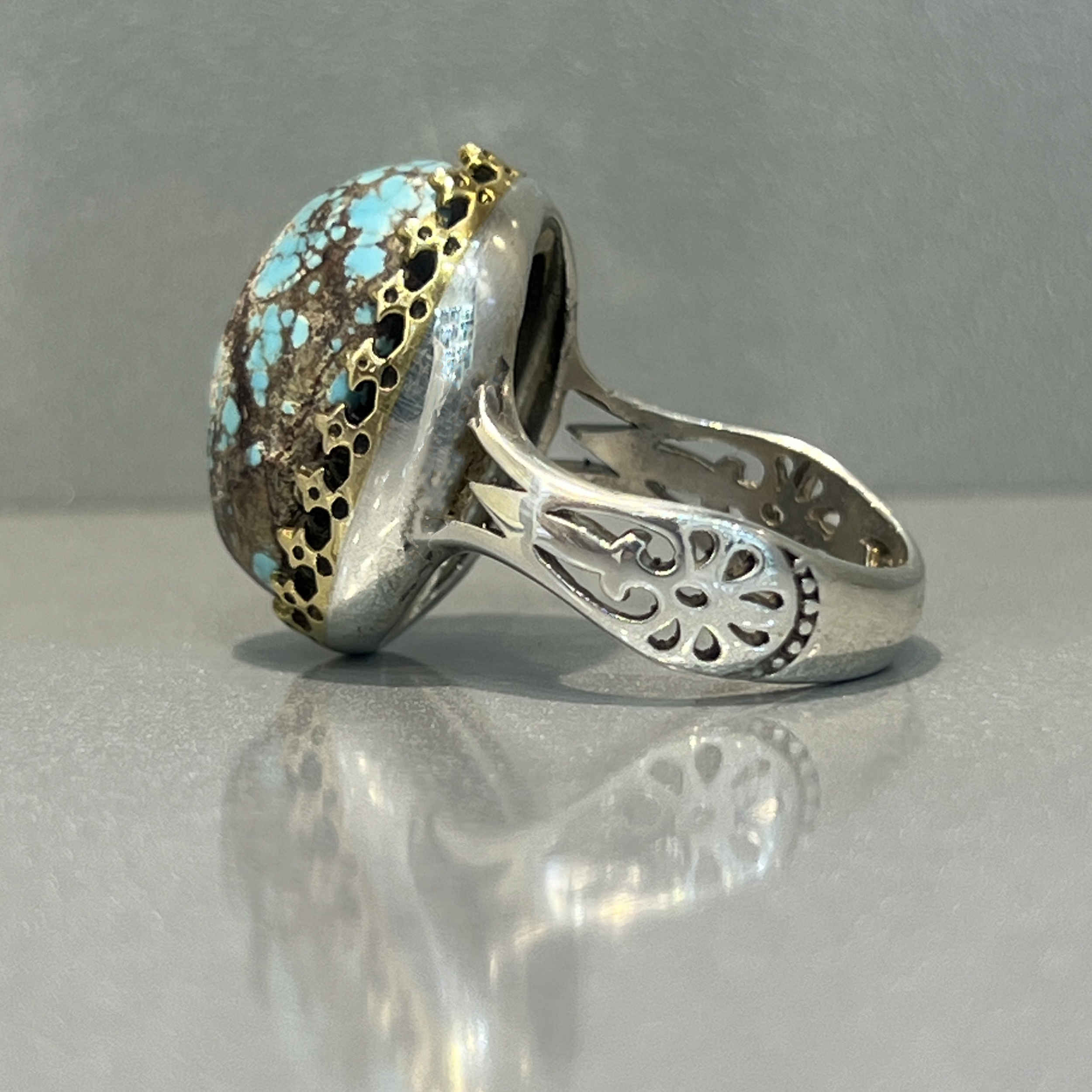 Perzische Neyshabur Turquoise Zilveren Ring voor Mannen Firouz
