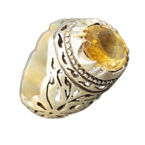 Perzische zilveren ring met gele citrien voor heren – Ashk