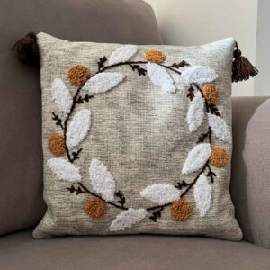 Punch Needle Kussenhoes – Geborduurde Bladeren Creme Ontwerp (Set van 2)