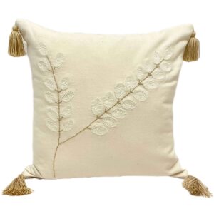 Punch Needle Kussenhoes – Geborduurde Lange Bladeren Cream Design