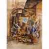 Origineel Realisme Schilderij – Aquarel op Karton, Rasht Grote Bazaar