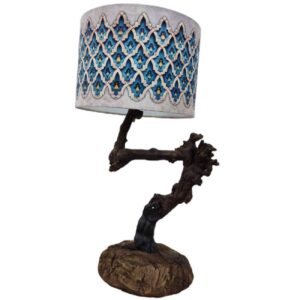 Rustieke Boomstam Lamp Turkoois – Handgemaakt Hout