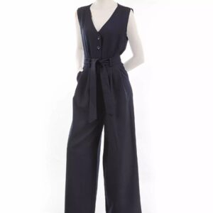 Mouwloze Jumpsuit met Riem – Tanaz Navy Blauw