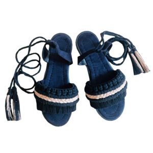 Slingback Macramé Sandalen – Navy Blauw Boho Design