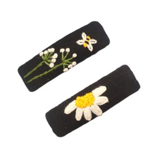 Snap Haarclip Set – Rechthoekig Zwart met Bloemen