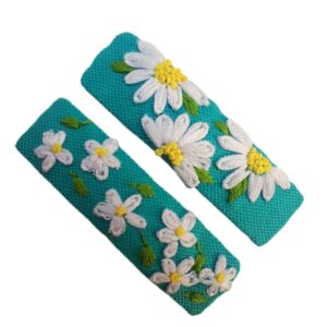Snap Haarclip Set – Rechthoekig Turkoois met Kamille