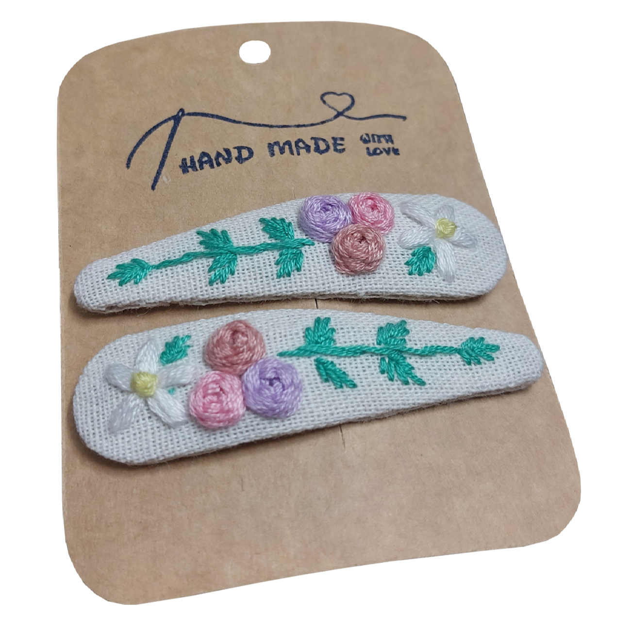 Snap Haarspeld Set – Lichtblauw Linnen met Bloemen